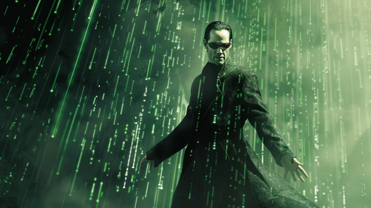 Zdjęcie Keanu Reeves jako Neo w "Matrixie" - legenda kina akcji w kultowej roli