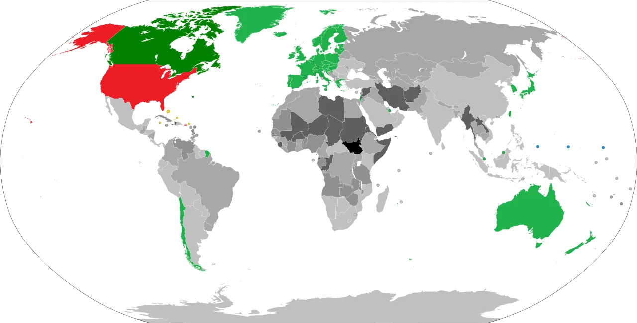Mapa świata z zaznaczonymi krajami z restrykcjami dla paszportu tymczasowego
