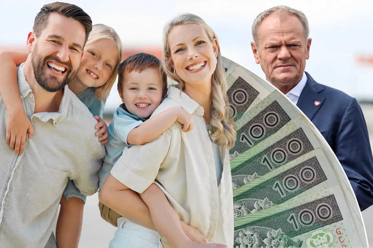 Polska rodzina z dziećmi symbolizująca program 800 plus