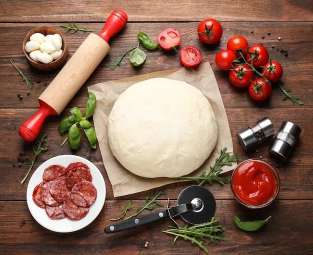ingredientes frescos para pizza en una tabla de madera