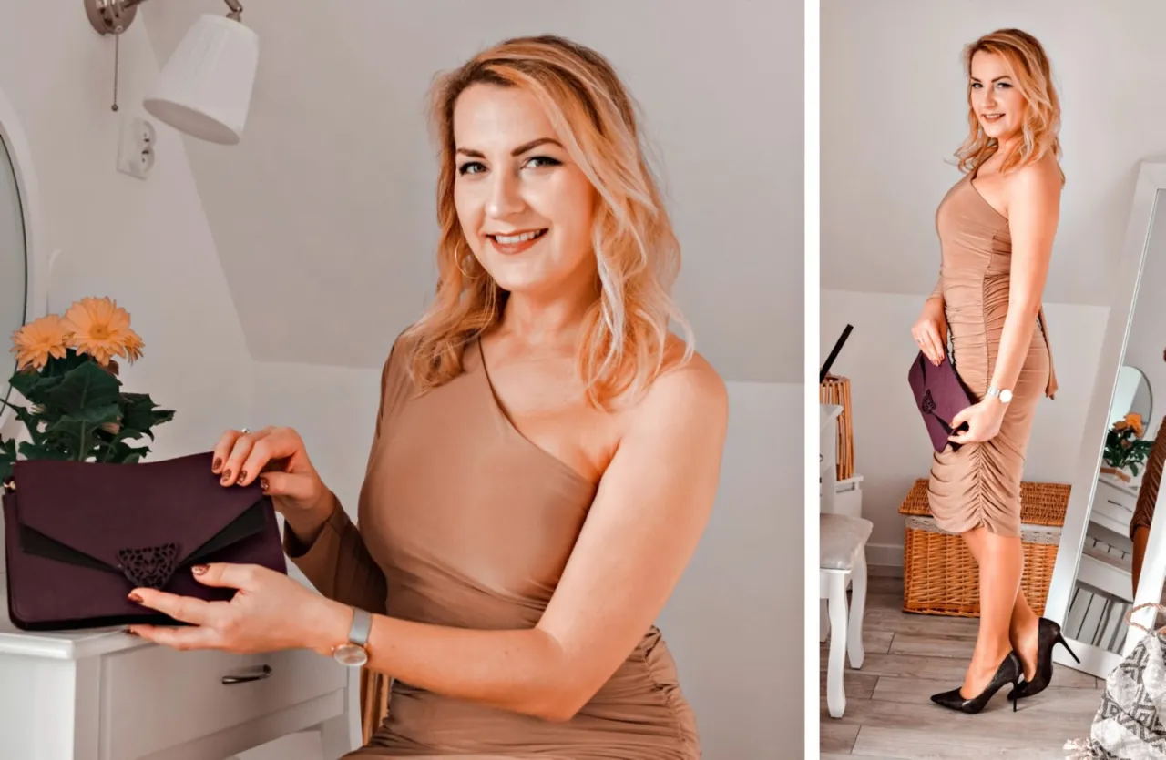 inspiracje stylizacje beżowa sukienka wesele