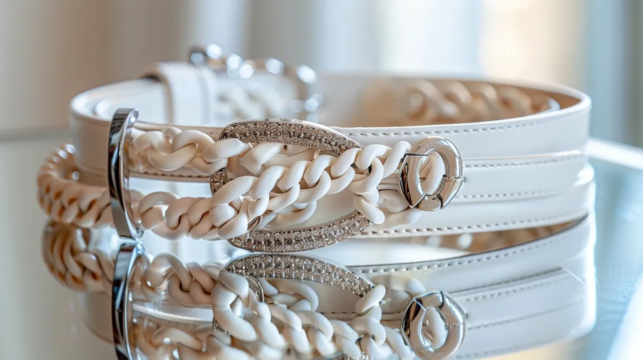 stylowe dodatki damskie torebka pasek biżuteria na stole