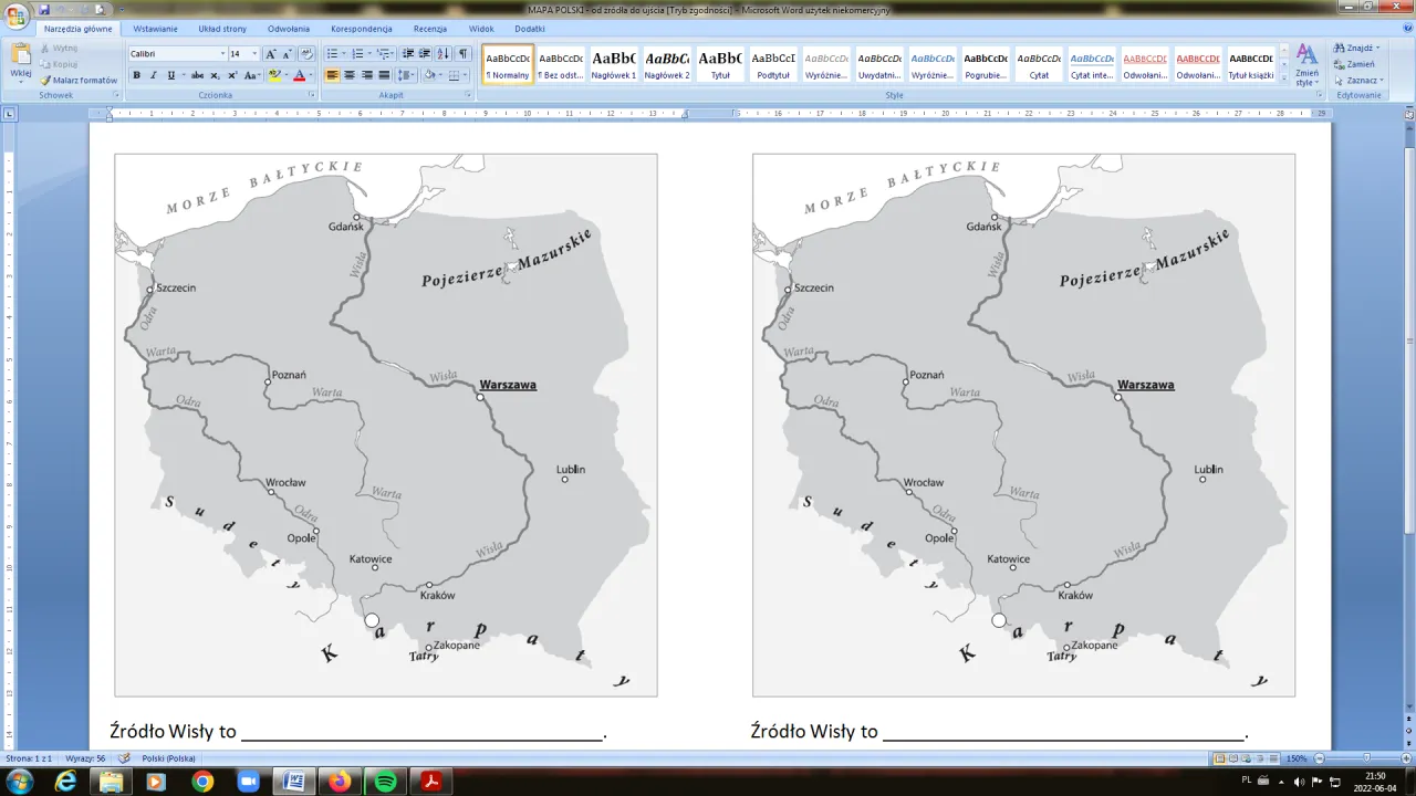 Mapa Polski z zaznaczonymi rzekami, jak Wisła i Odra. To jak mapa z legendy o Wiśle, bajka o początkach Polski.