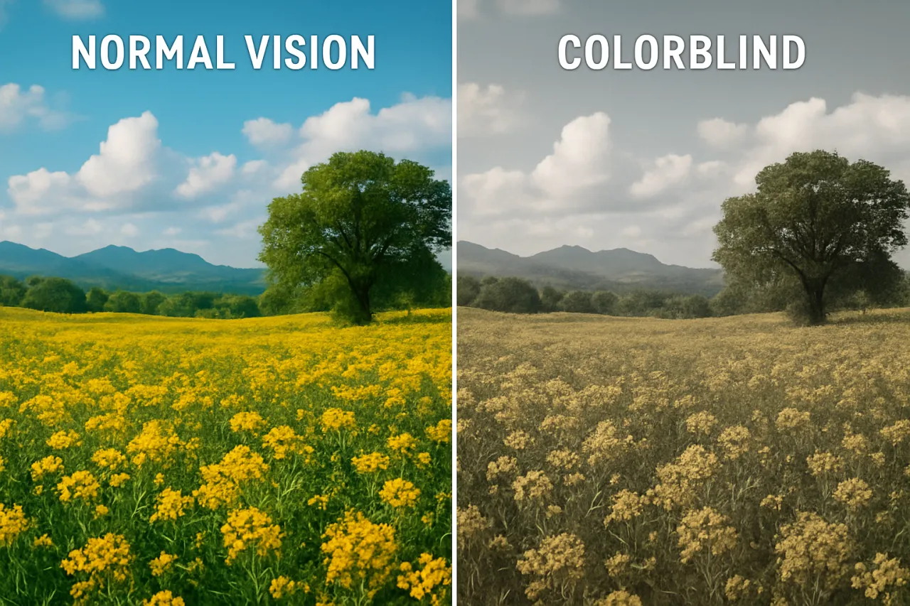 Symulacja widzenia daltonisty czerwień z zielenią