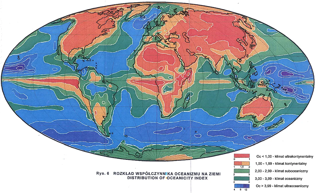Mapa por&oacute;wnanie klimatu morskiego i kontynentalnego
