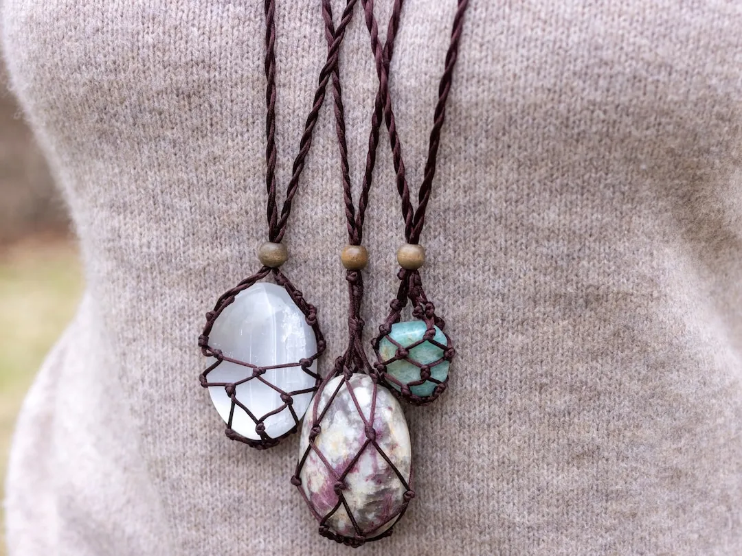 naszyjnik z kryształem wire wrapping makrama półfabrykaty