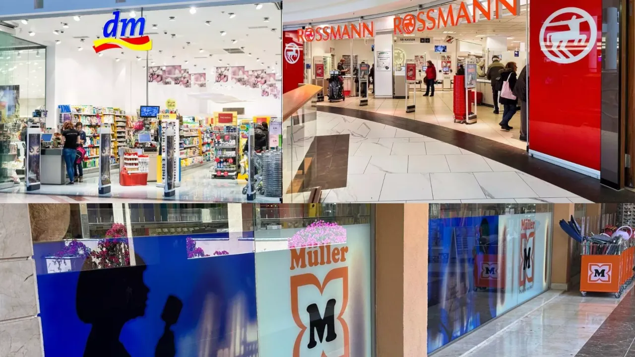 Wejście do drogerii DM Rossmann M&uuml;ller w Niemczech
