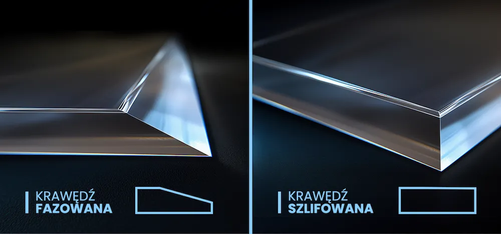 rodzaje luster na wymiar, obr&oacute;bka krawędzi lustra