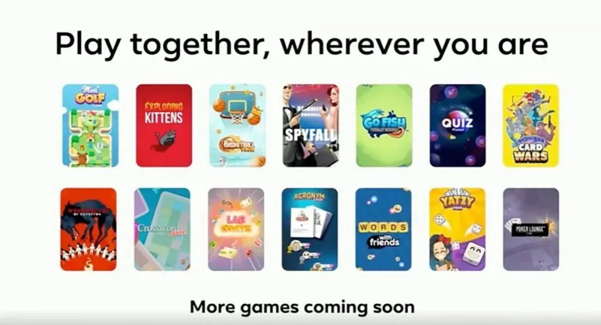 collage of popular Facebook Gaming titles like Exploding Kittens, Words With Friends, Pac-Man