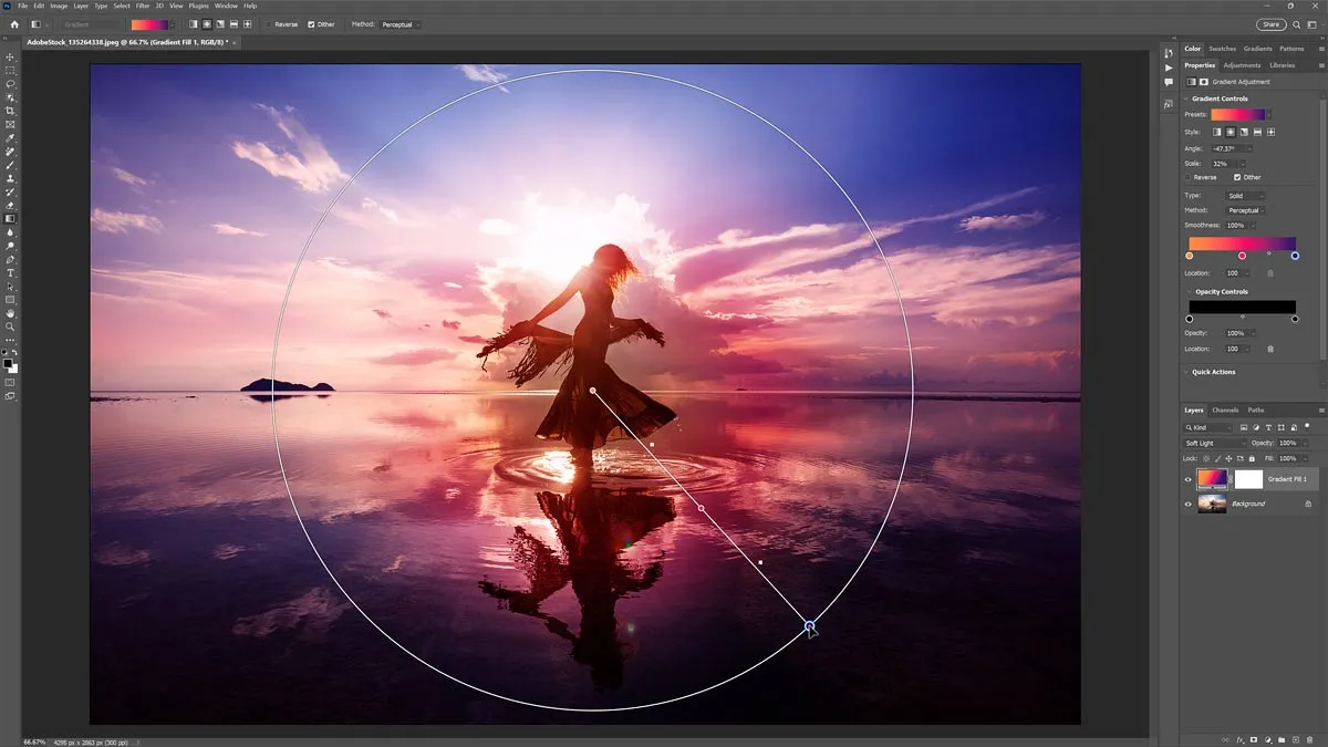 Photoshop live gradient on canvas widgets