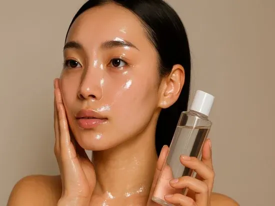 kobieta nakładająca tonik na twarz
