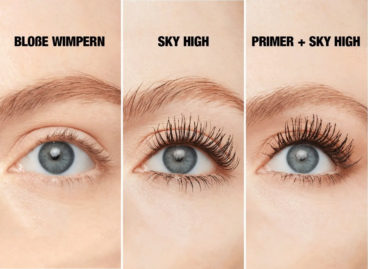 Wimpern vor und nach Mascara Anwendung f&uuml;r Volumen und L&auml;nge