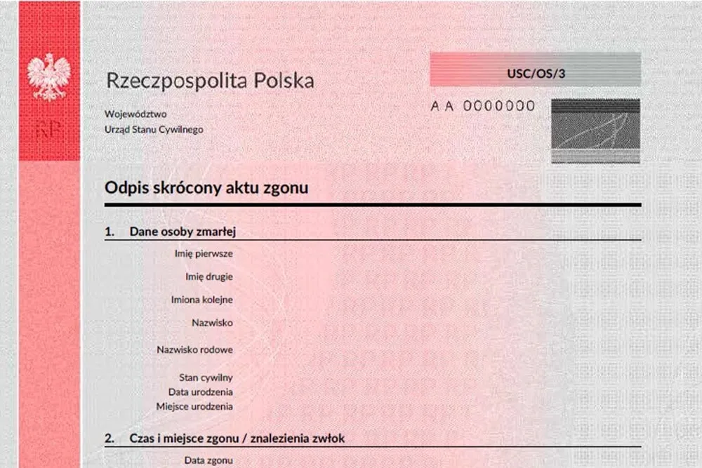 Rodzaje odpisów aktu zgonu, opłaty skarbowe