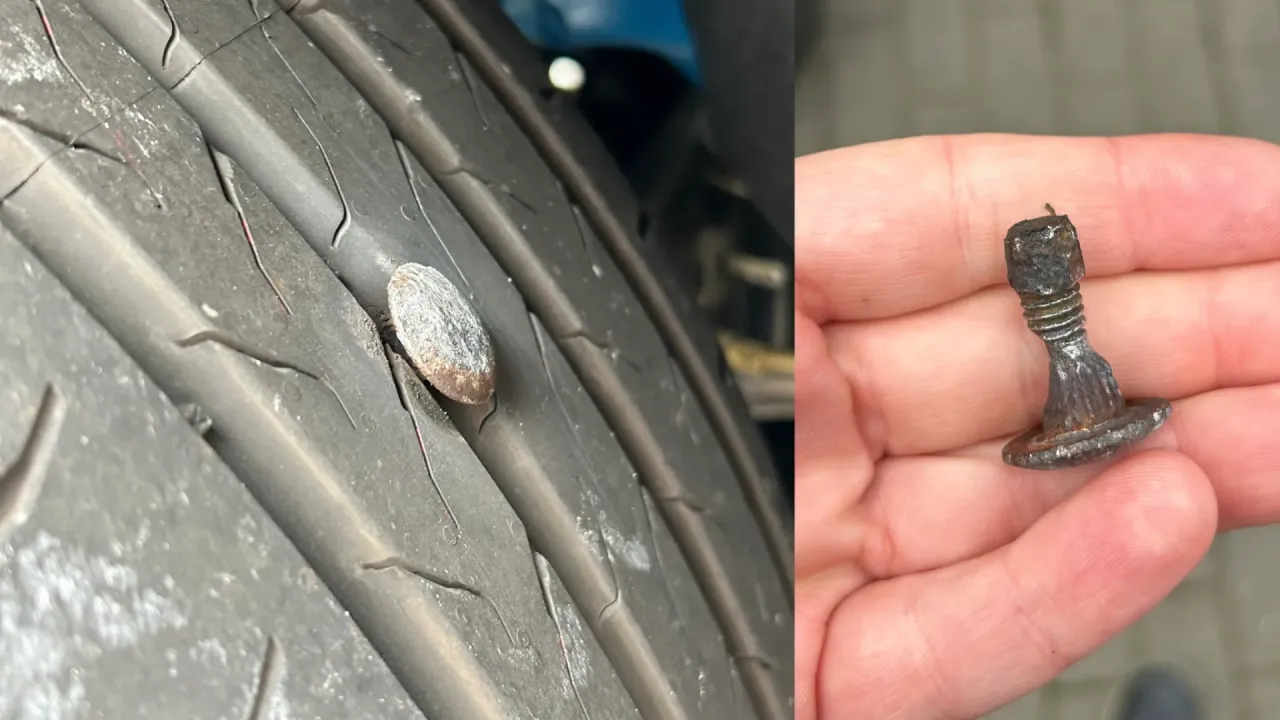 przebita opona gw&oacute;źdź vs nacięcie