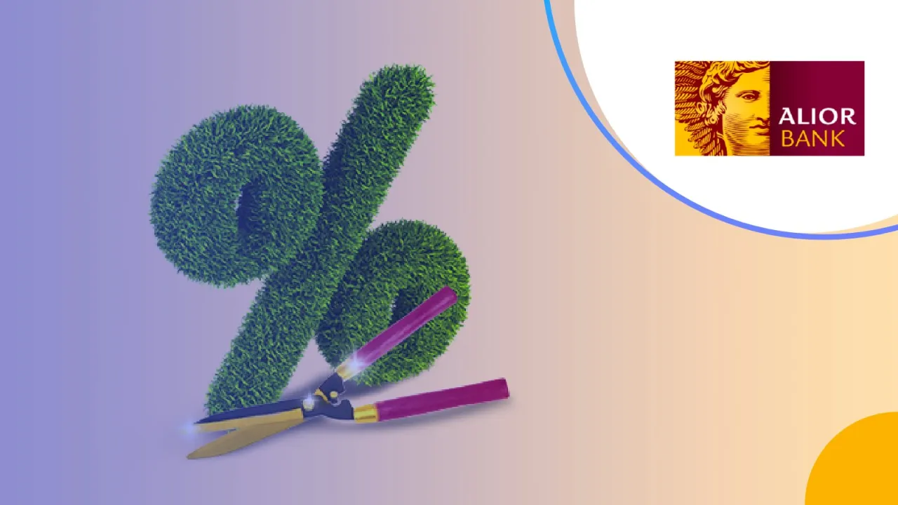 Trawnikowe znaki procent&oacute;w i nożyce. Sprawdź, jakie oprocentowanie w Alior Banku.