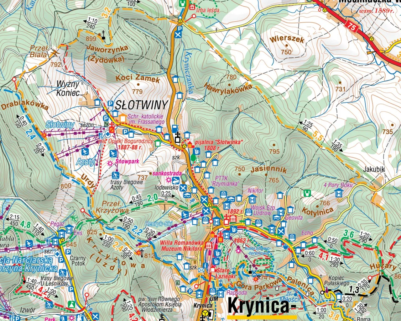 Mapa szlaków Góra Parkowa Krynica Zdrój