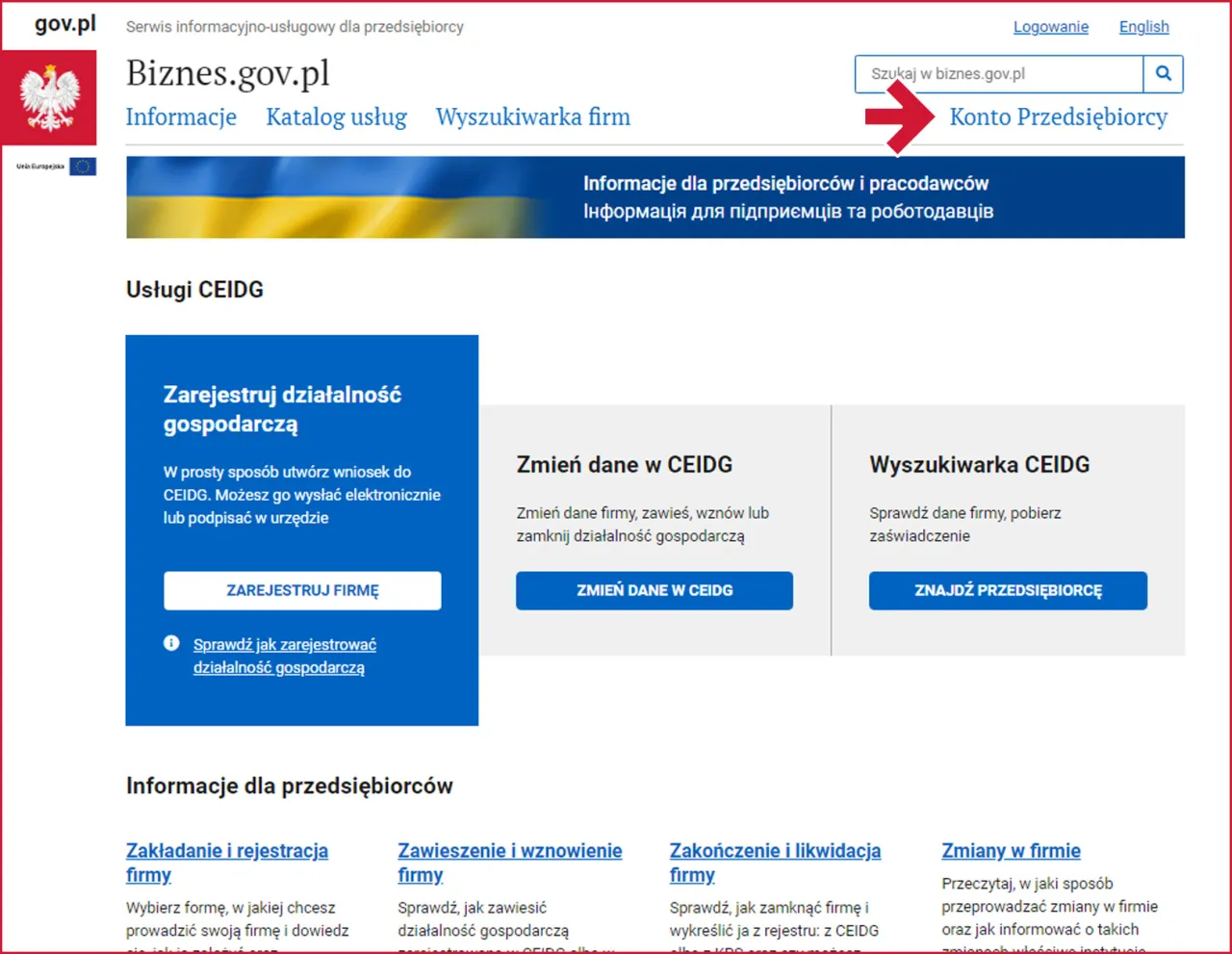 Wyszukiwarka CEIDG ekran