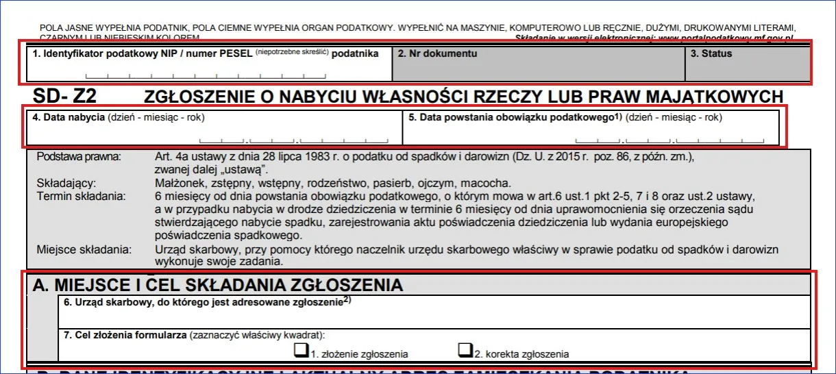formularz SD-Z2 wypełniony przykład