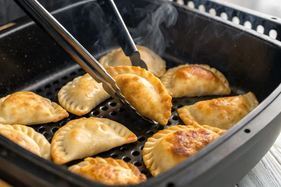 smażenie mrożonych pierogów na patelni