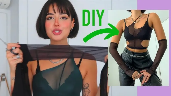 kobieta wszywająca kliny materiału do bluzki DIY