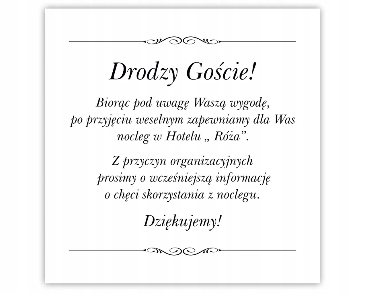 różne formy informowania o noclegu na wesele