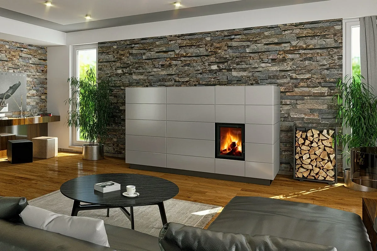 Nowoczesny piec akumulacyjny w salonie