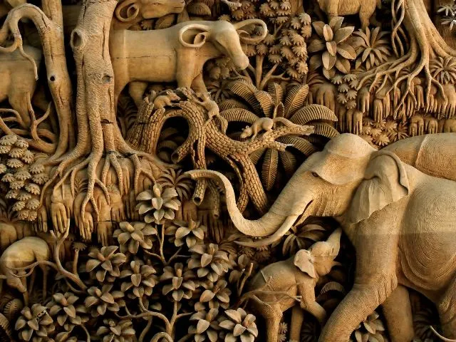 tajskie rękodzieło słonie rzeźby parasolki