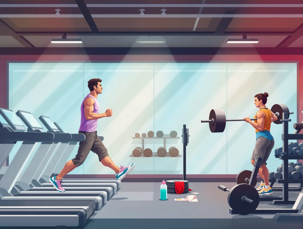 Mężczyzna biegnie na bieżni, kobieta podnosi sztangę. Zastanawiasz się, ile cardio na redukcji?