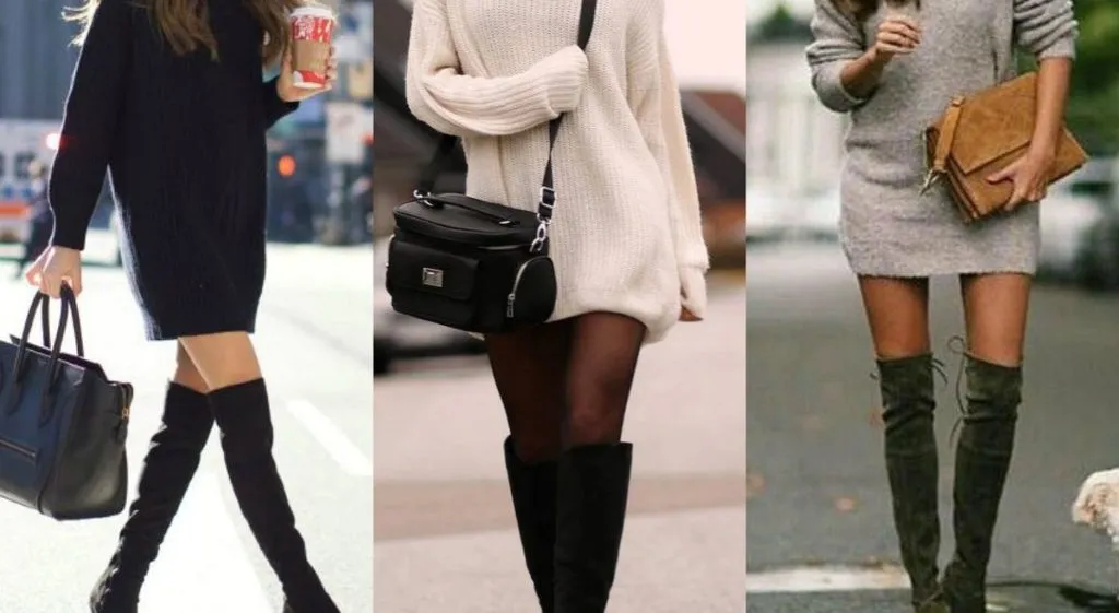 sukienka dzianinowa z botkami stylizacje