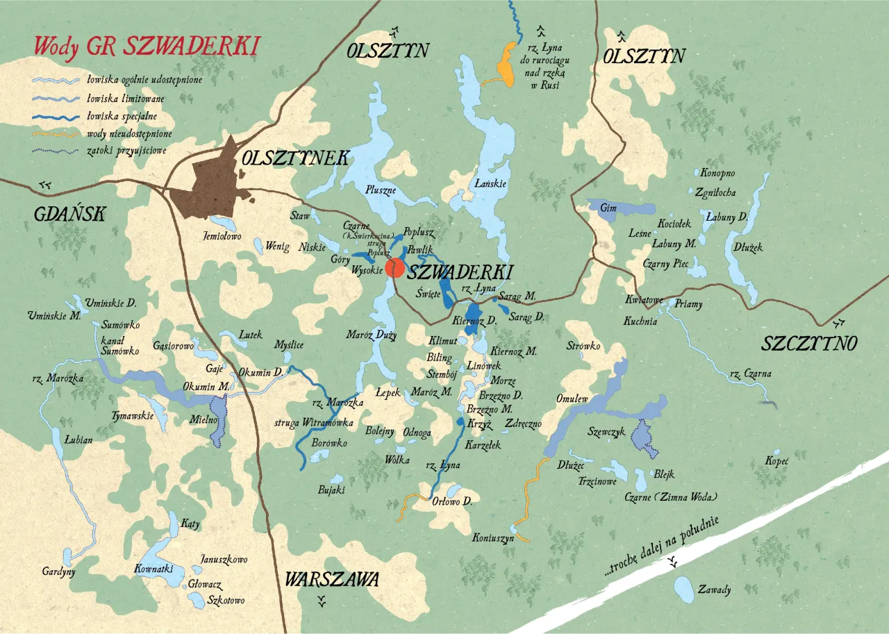 r&oacute;żne typy łowisk w Polsce, mapa łowisk z noclegami