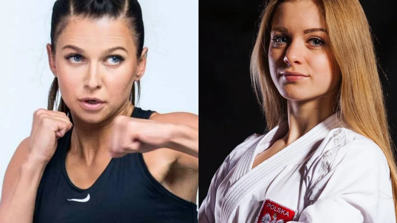 Anna Lewandowska kiedyś, w sportowym stroju i w kimonie karate. Dwie kobiety, dwie dyscypliny, jedna pasja.