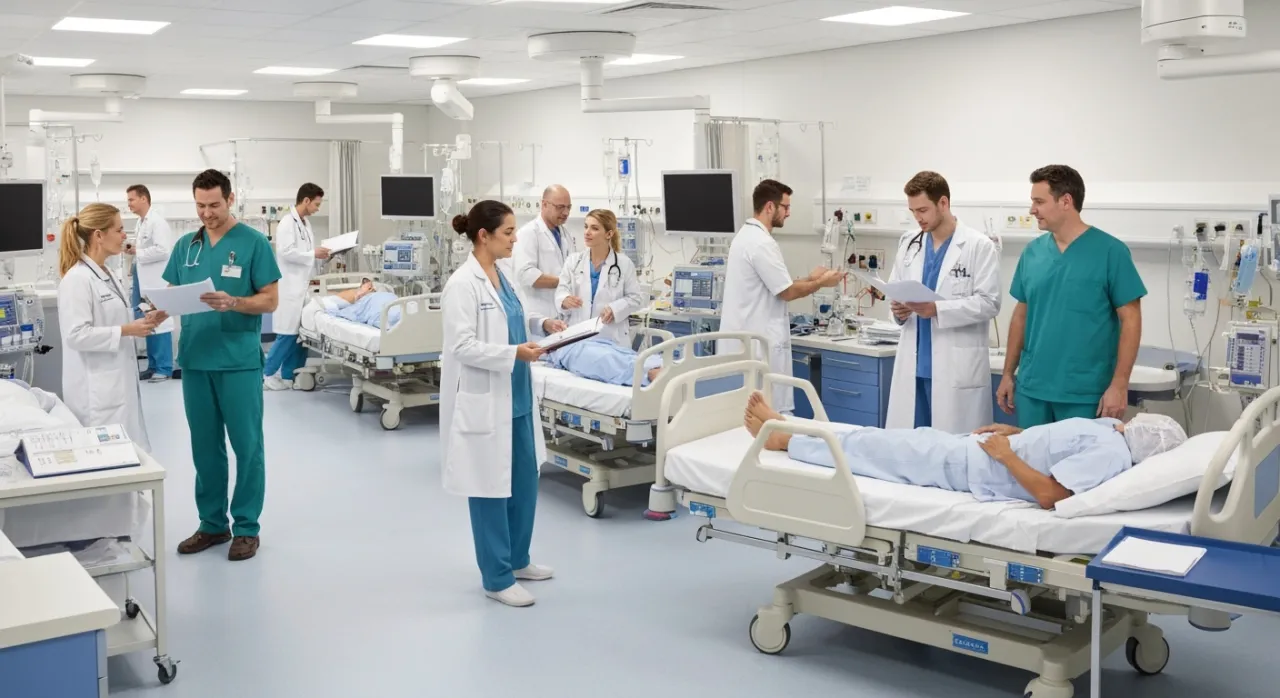 Lekarz rezydent podczas pracy w szpitalu