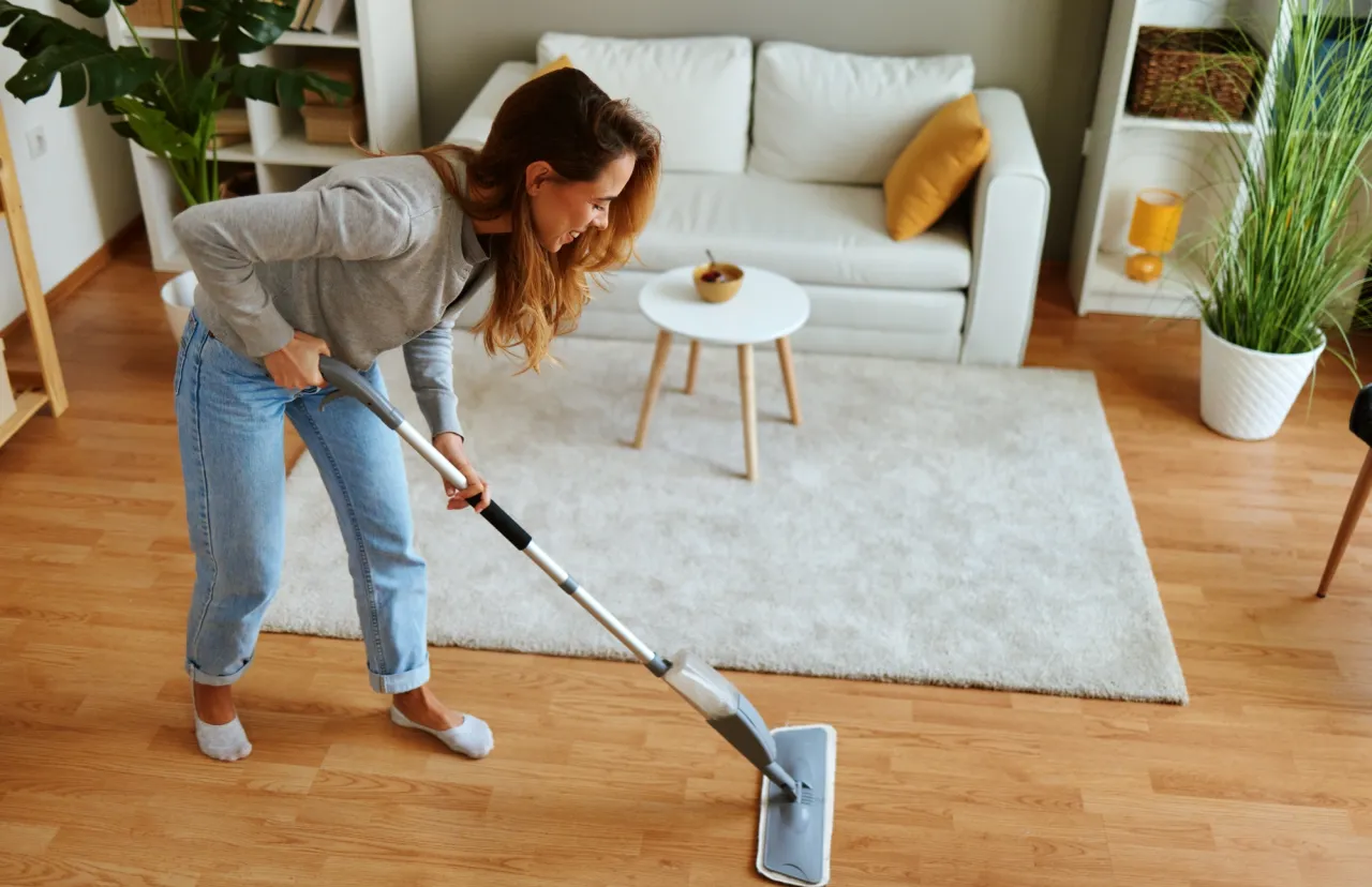 mop parowy i mop elektryczny obok siebie na podłodze w salonie
