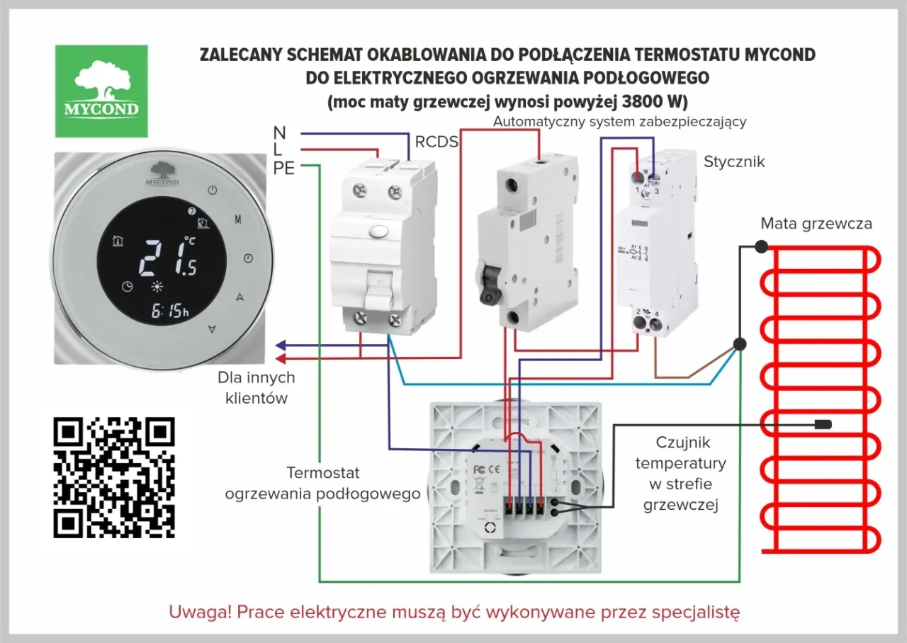 schemat montażu czujnika temperatury ogrzewania podłogowego