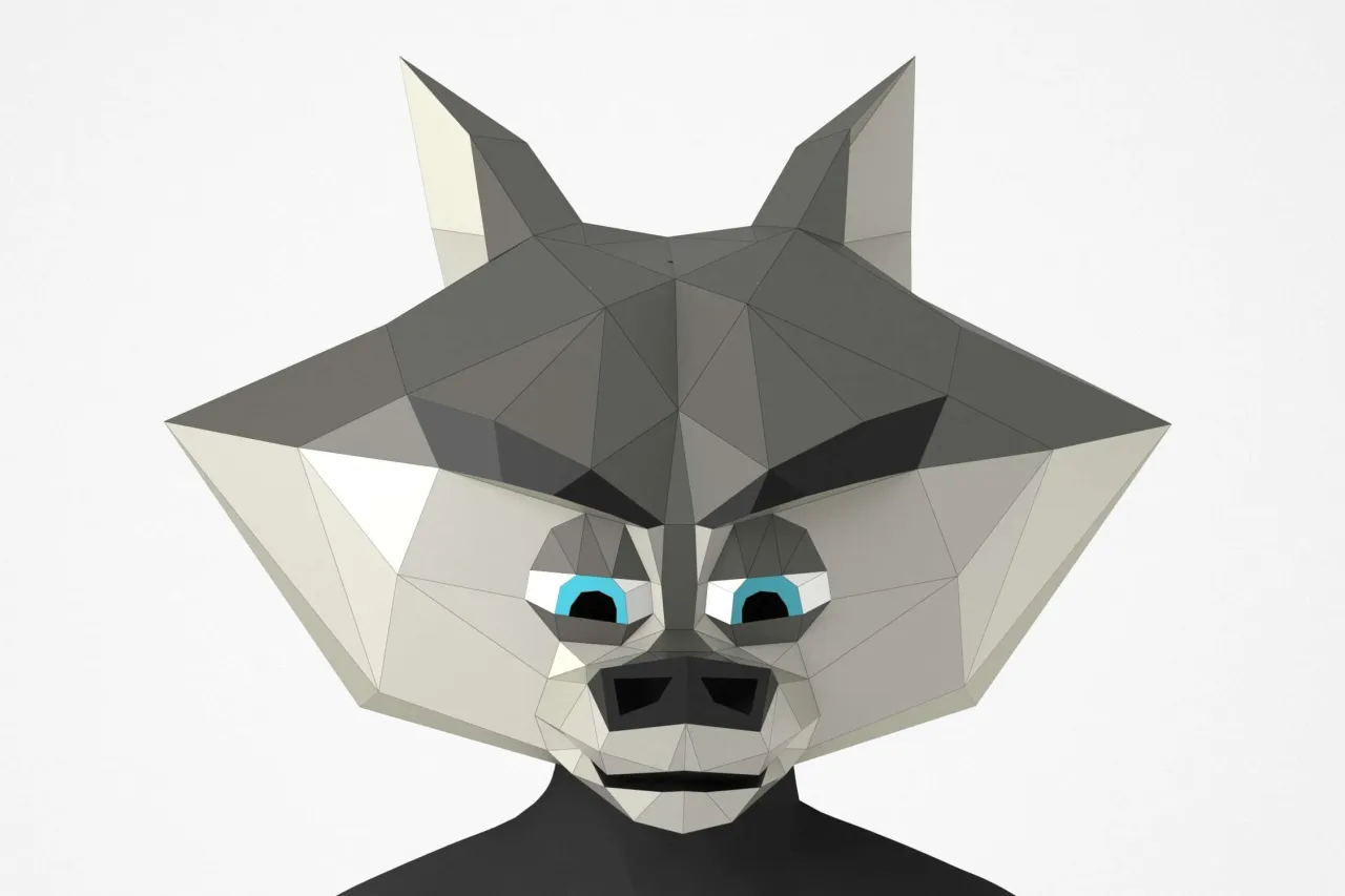 maska wilka low poly z kartonu