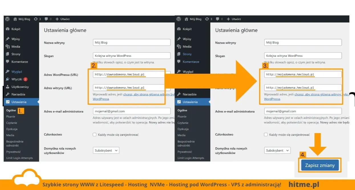 WordPress błędy po zmianie domeny