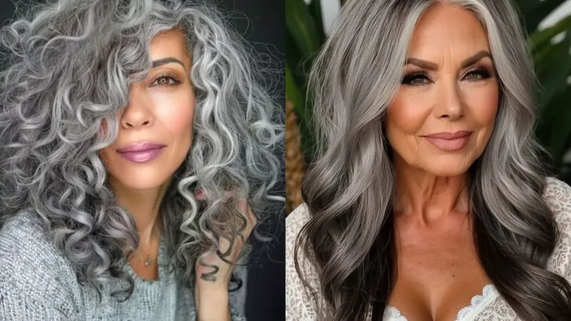 Kobieta z siwymi włosami i naturalnie podkreślonymi brwiami henną grafitową