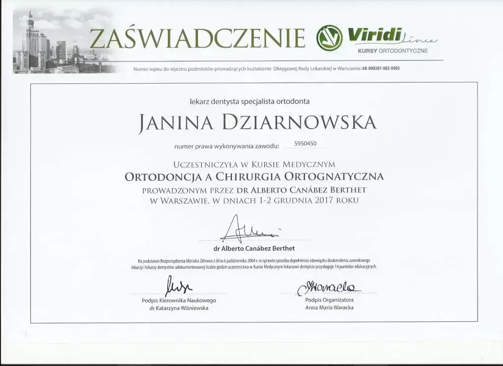 dyplom specjalisty ortodonty