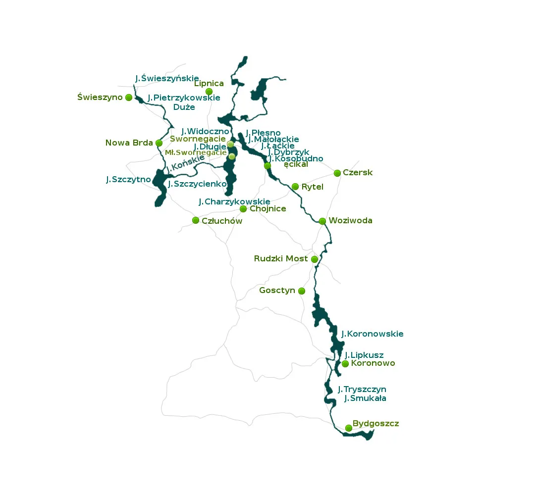 mapa szlaku kajakowego Brdy