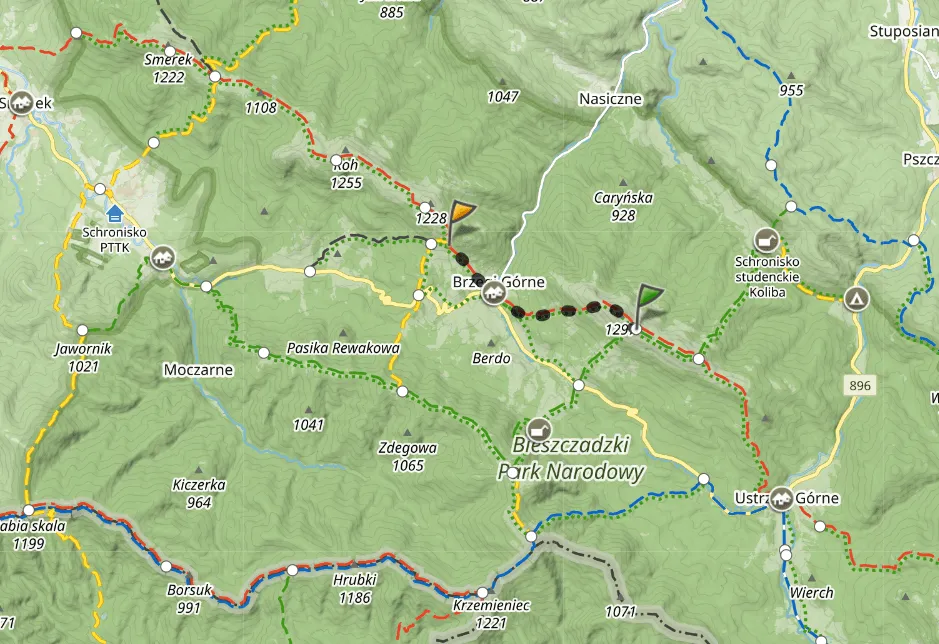 Mapa szlak&oacute;w turystycznych Bieszczady Jaworzec
