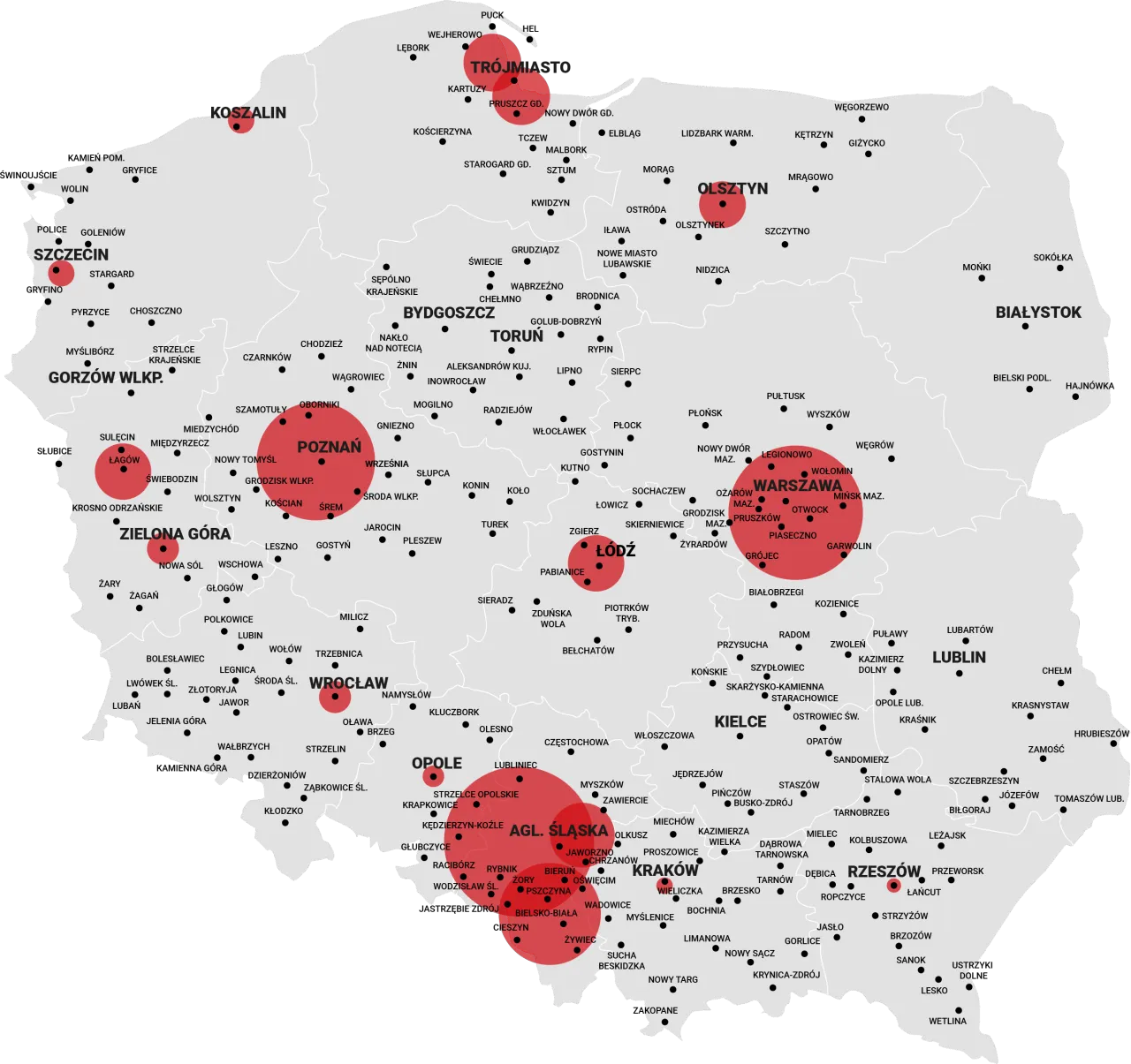 Mapa Polski częstotliwości radiowe FM