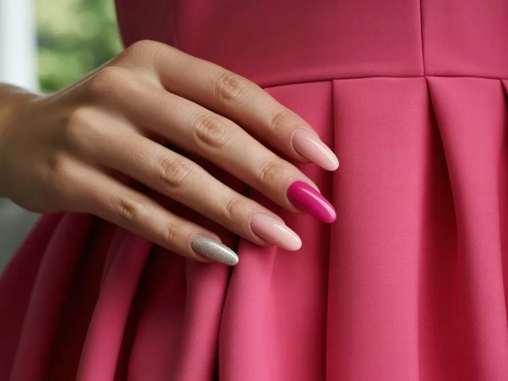 paznokcie do fuksjowej sukienki klasyczne nude french czerwień czerń