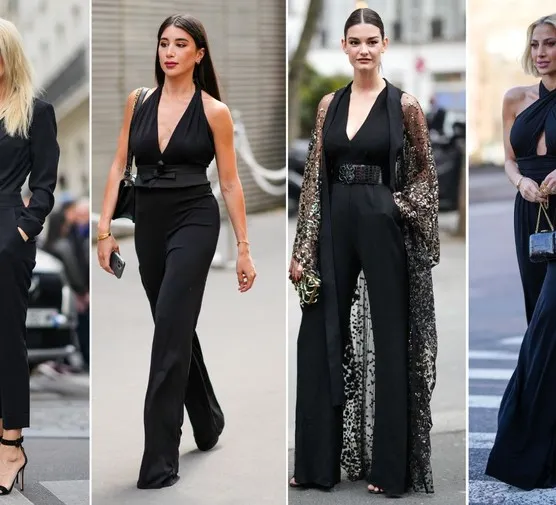 Kobieta w eleganckim kombinezonie z marynarką na wesele