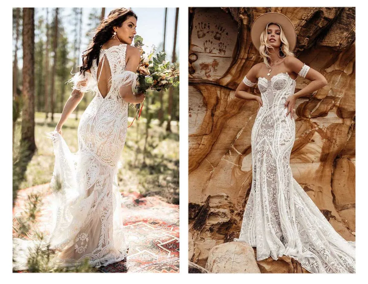 Panna młoda w sukni ślubnej w stylu boho