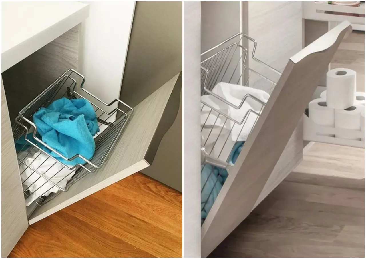 Ukryty kosz na pranie w łazience inspiracje