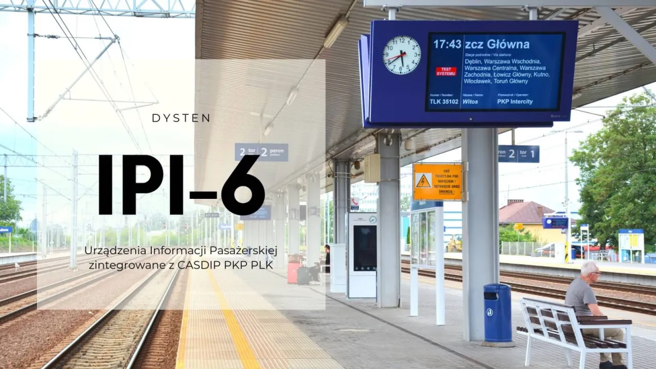 Elektroniczna tablica informacyjna na peronie PKP z zestawieniem pociągu