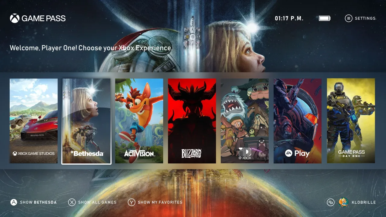 Xbox Game Pass interfejs