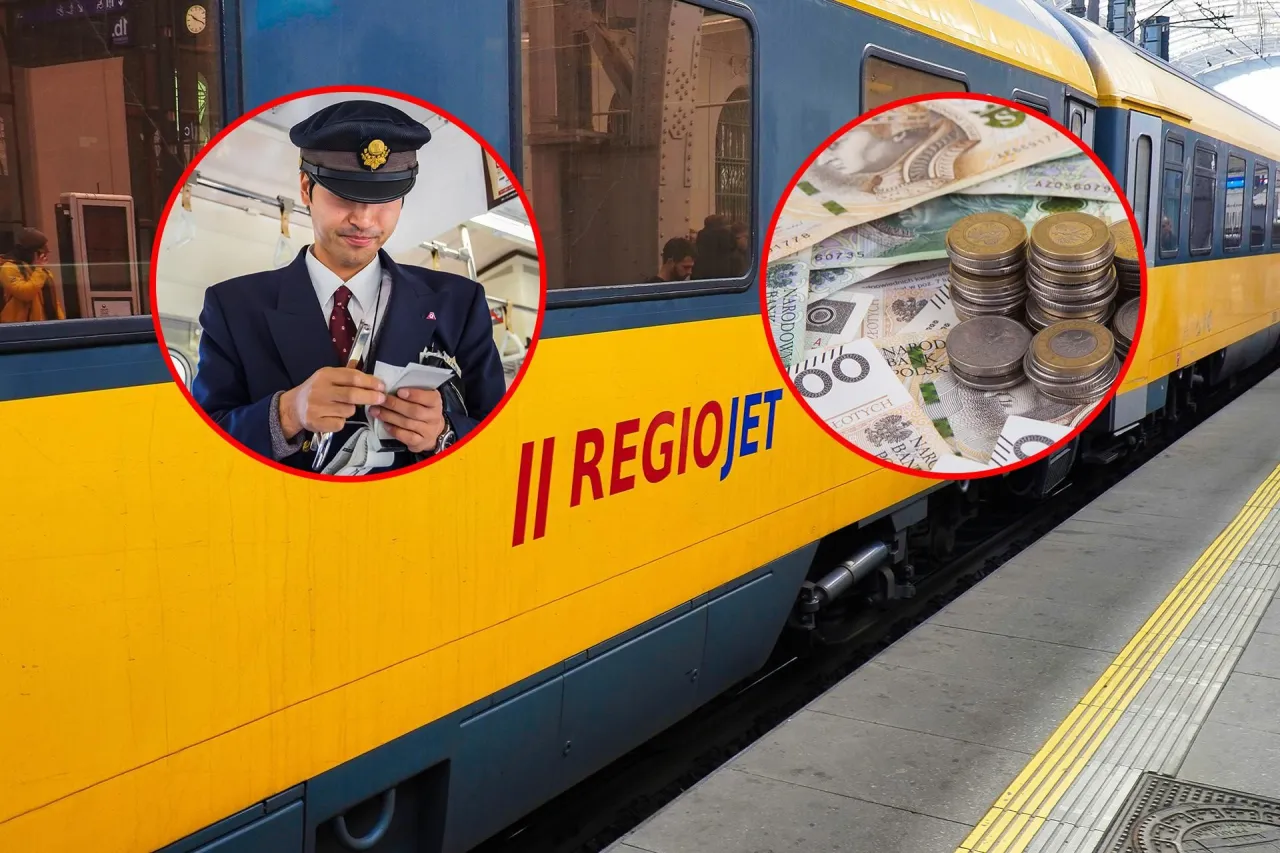 Konduktor sprawdza bilety, a obok stos monet i banknot&oacute;w. Czy można jechać wcześniejszym pociągiem Regio?