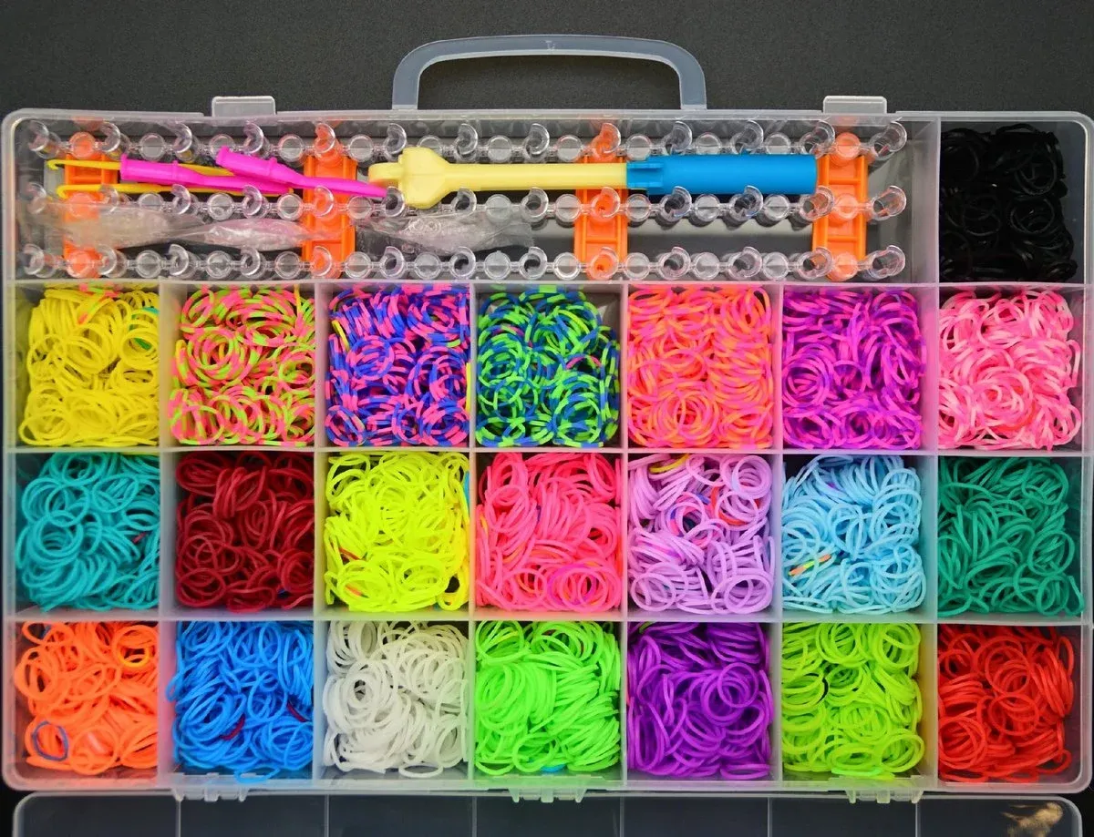 zestaw do robienia bransoletek z gumek, gumki loom bands, szydełko, krosno, zapięcia