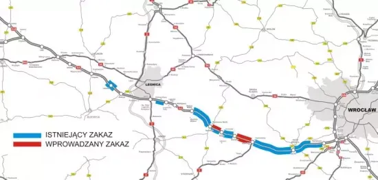 Mapa autostrady A4 z zaznaczonymi utrudnieniami i remontami